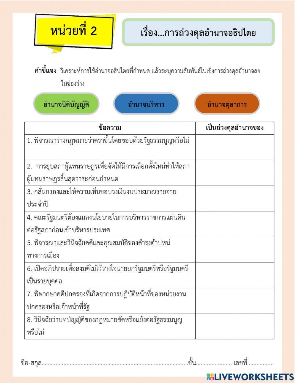 ใบงานหน่วยที่ 3 อำนาจอธิปไตย