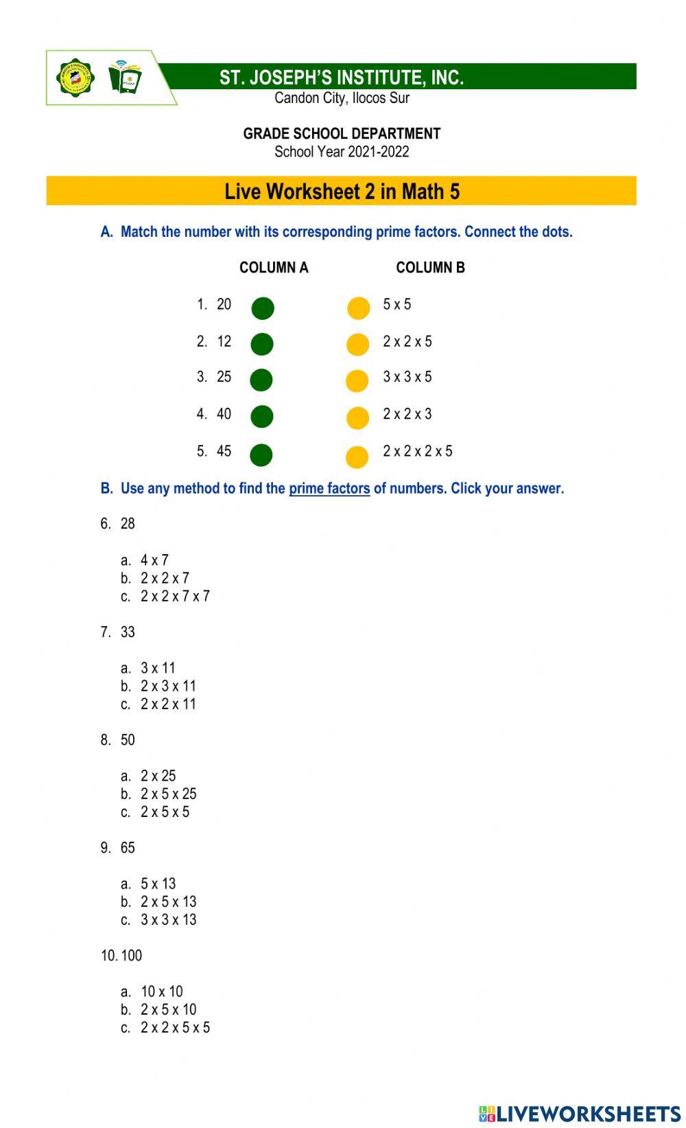 Live Worksheet 2