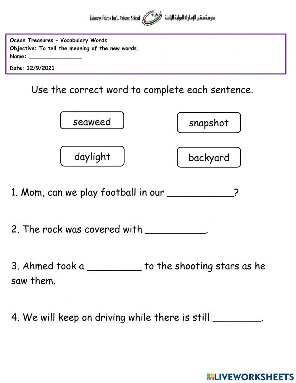 Vocabulary online exercise for Grade 2 | Live Worksheets