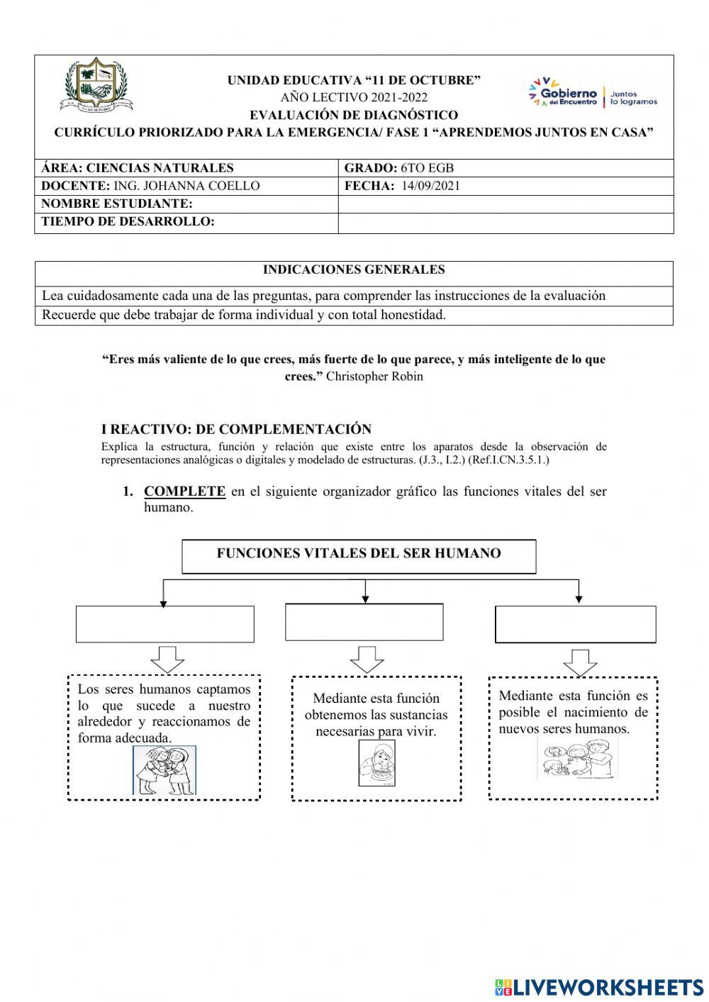 Evaluacion de Diagnostico Ciencias Naturales