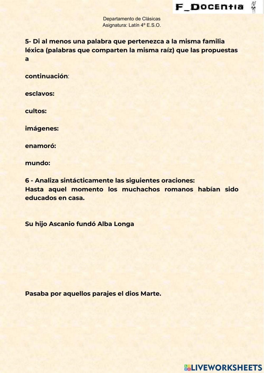 Evaluación Inicial Latín 4º ESO