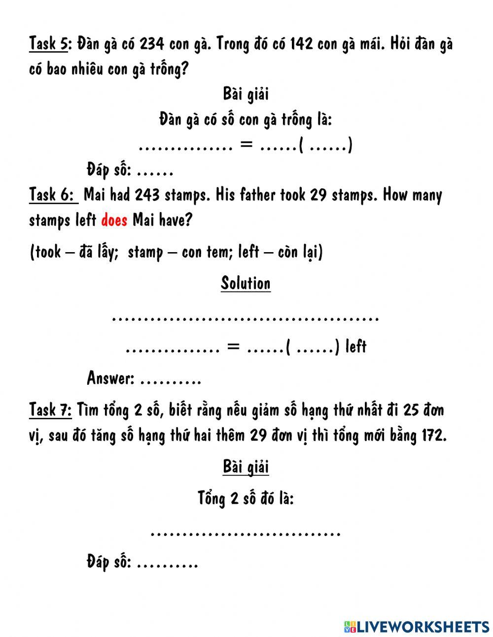 Trừ các số có 3 chữ số (có nhớ)