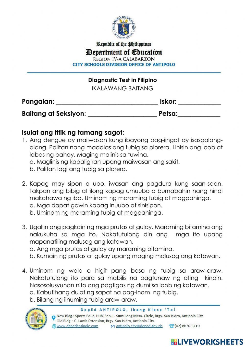 Diagnostic Test in Filipino 2