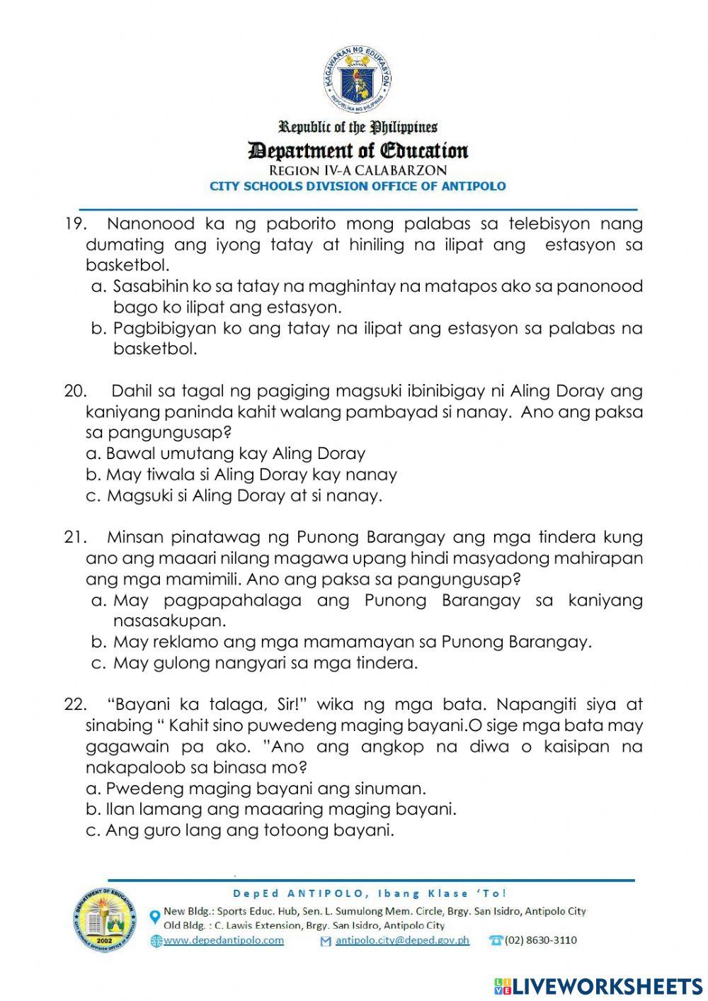 Diagnostic Test in Filipino 2