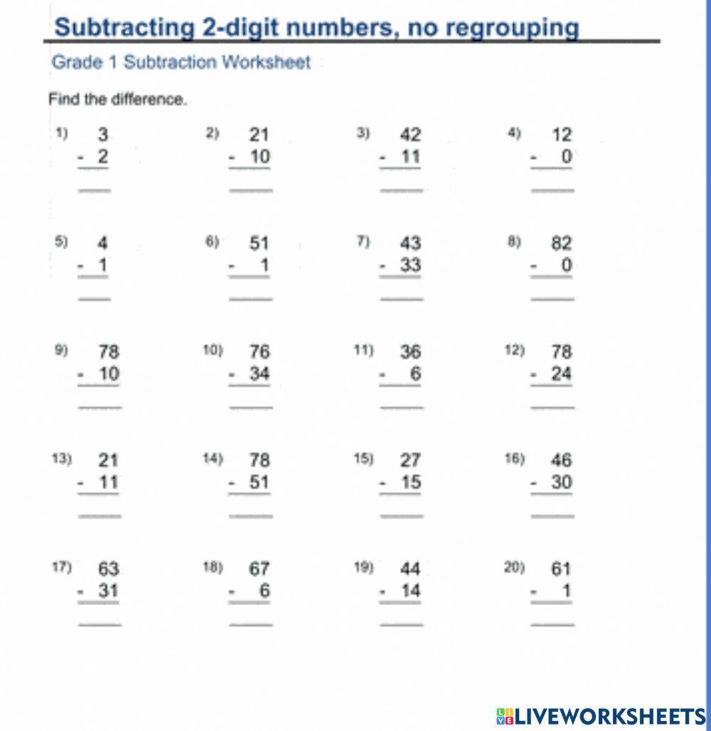 Subtraction without regrouping online exercise for Live Worksheets