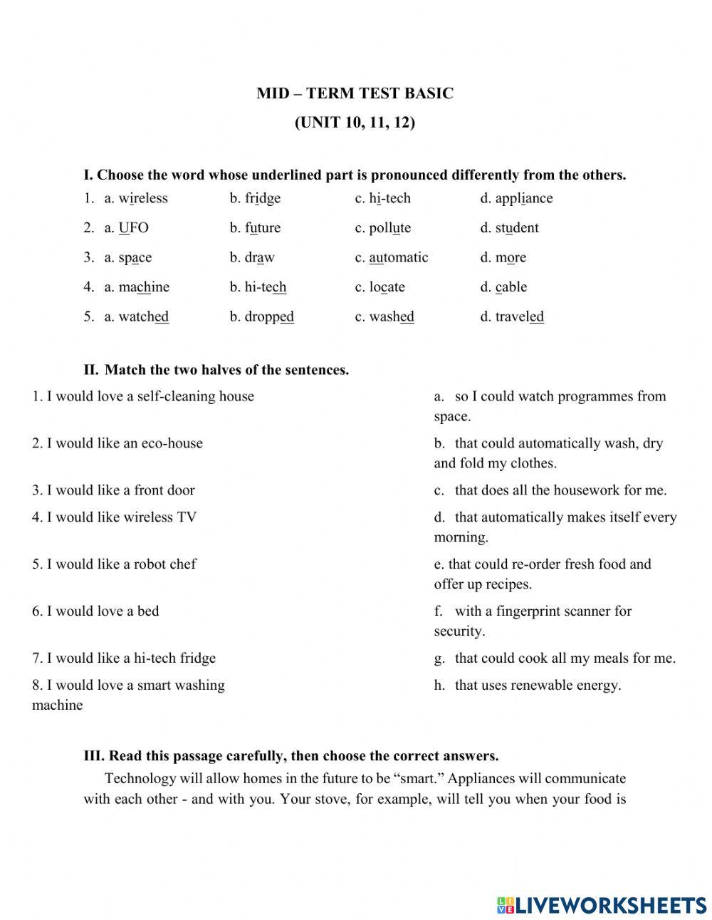 Mid - term test basic 10 11 12