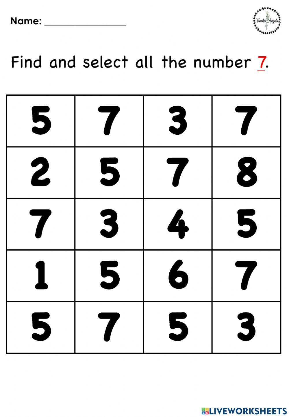 Find the number 7 Find the number 7