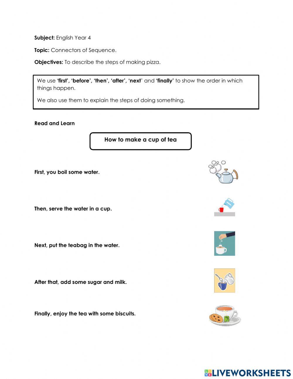 Connectors of Sequence online exercise for Live Worksheets