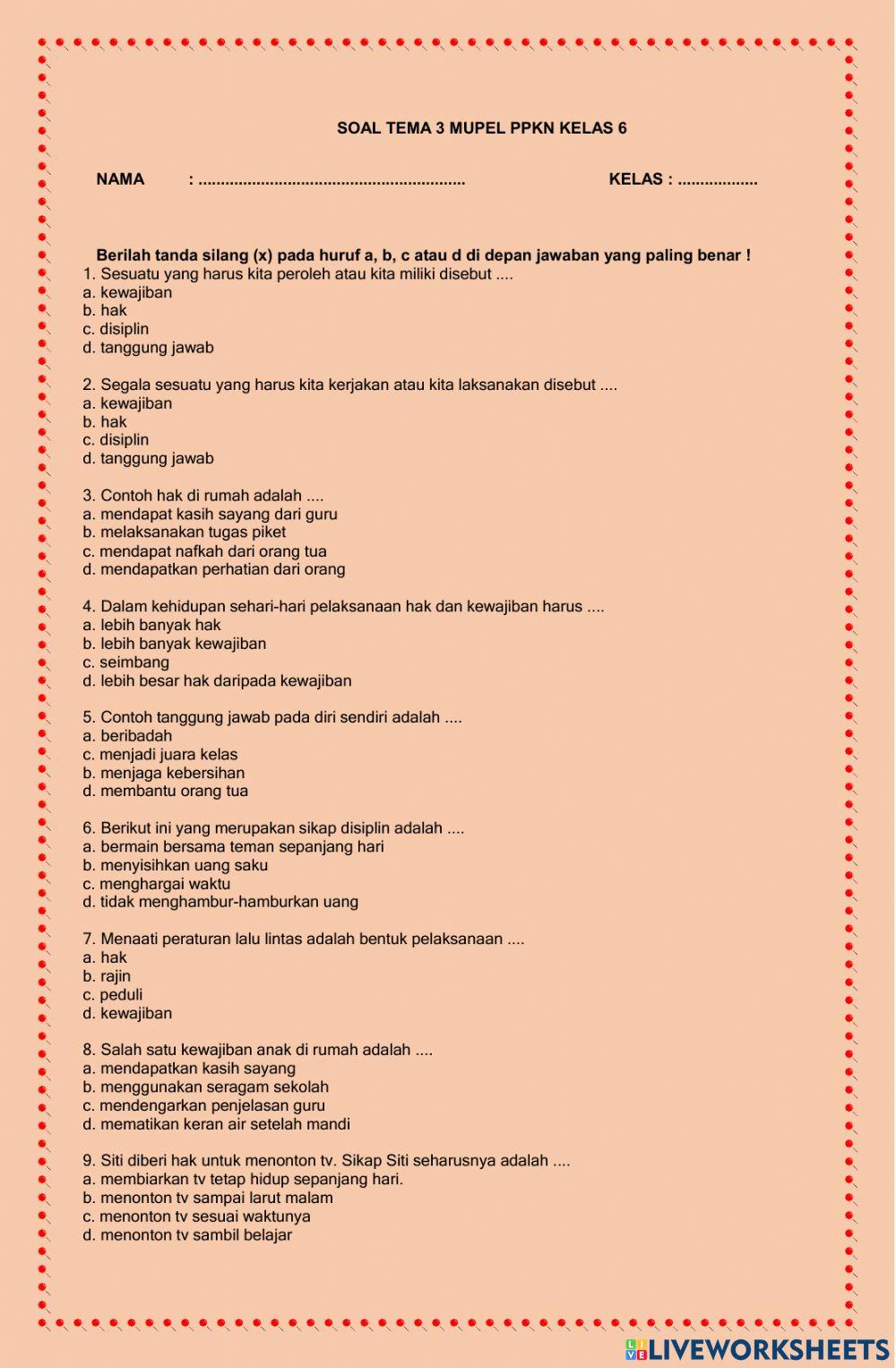 Latihan tema 3 mupel ppkn