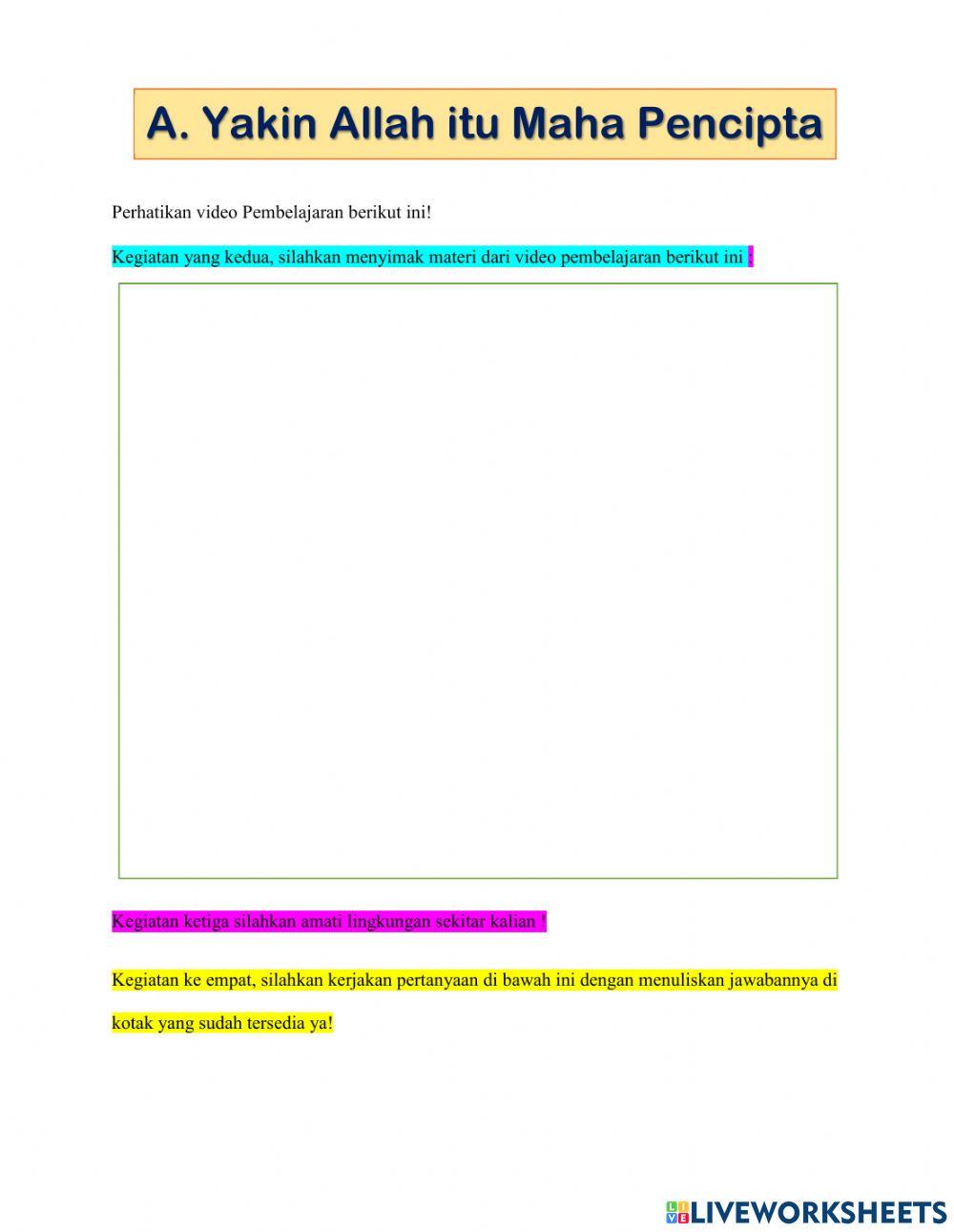 Lkpd pelajaran 3 : allah maha pencipta