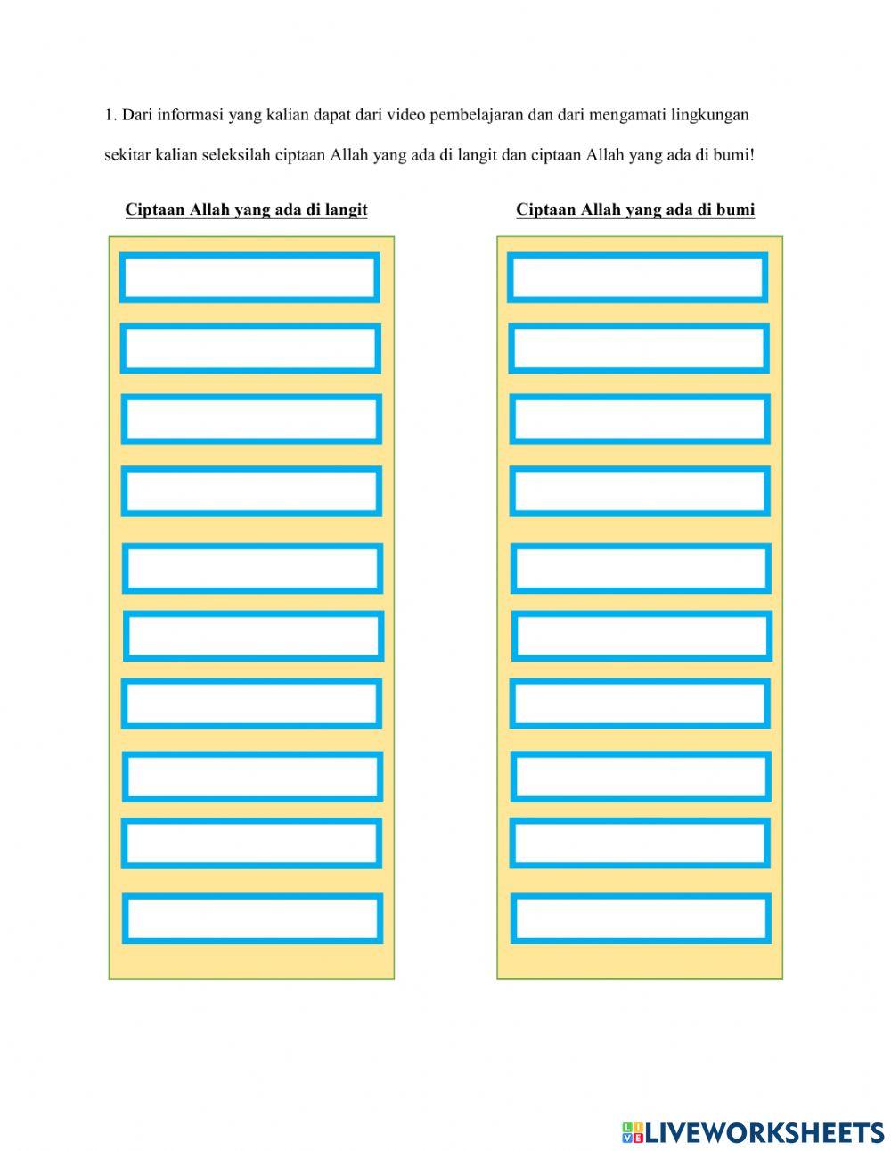 Lkpd pelajaran 3 : allah maha pencipta
