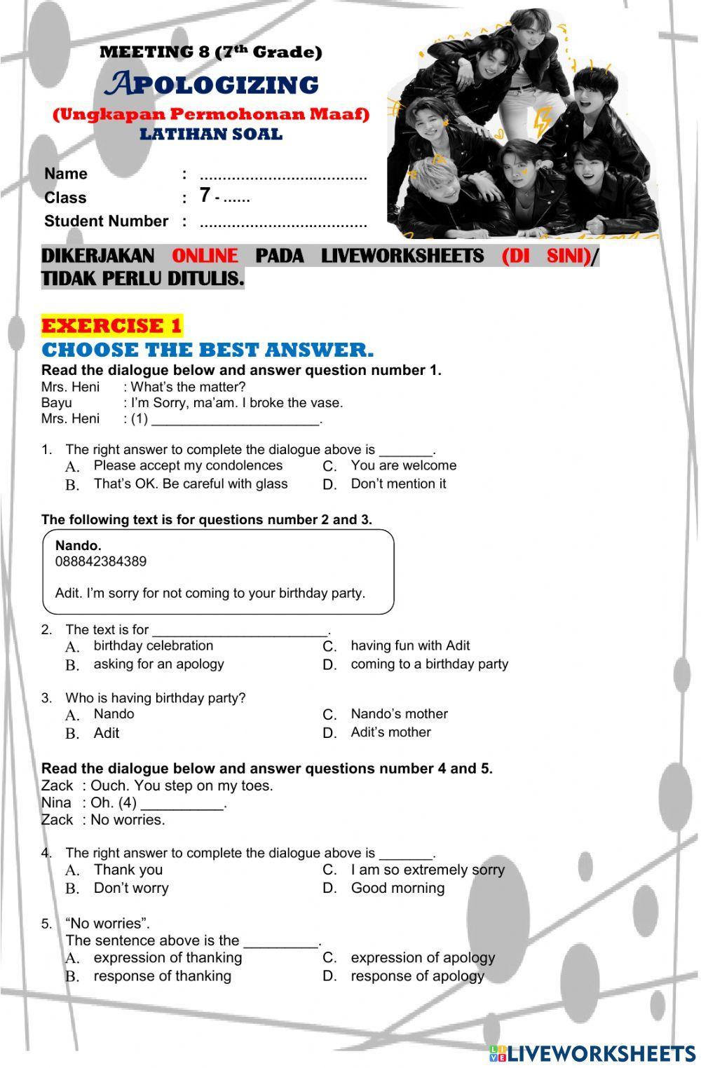 Meeting 8: apologizing (latihan soal)