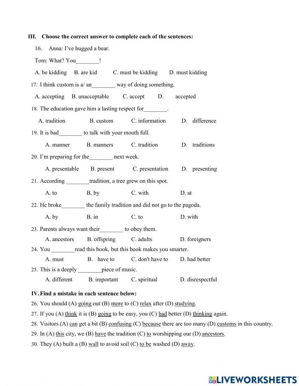 Unit 4 TEST NO 1 GRADE 8