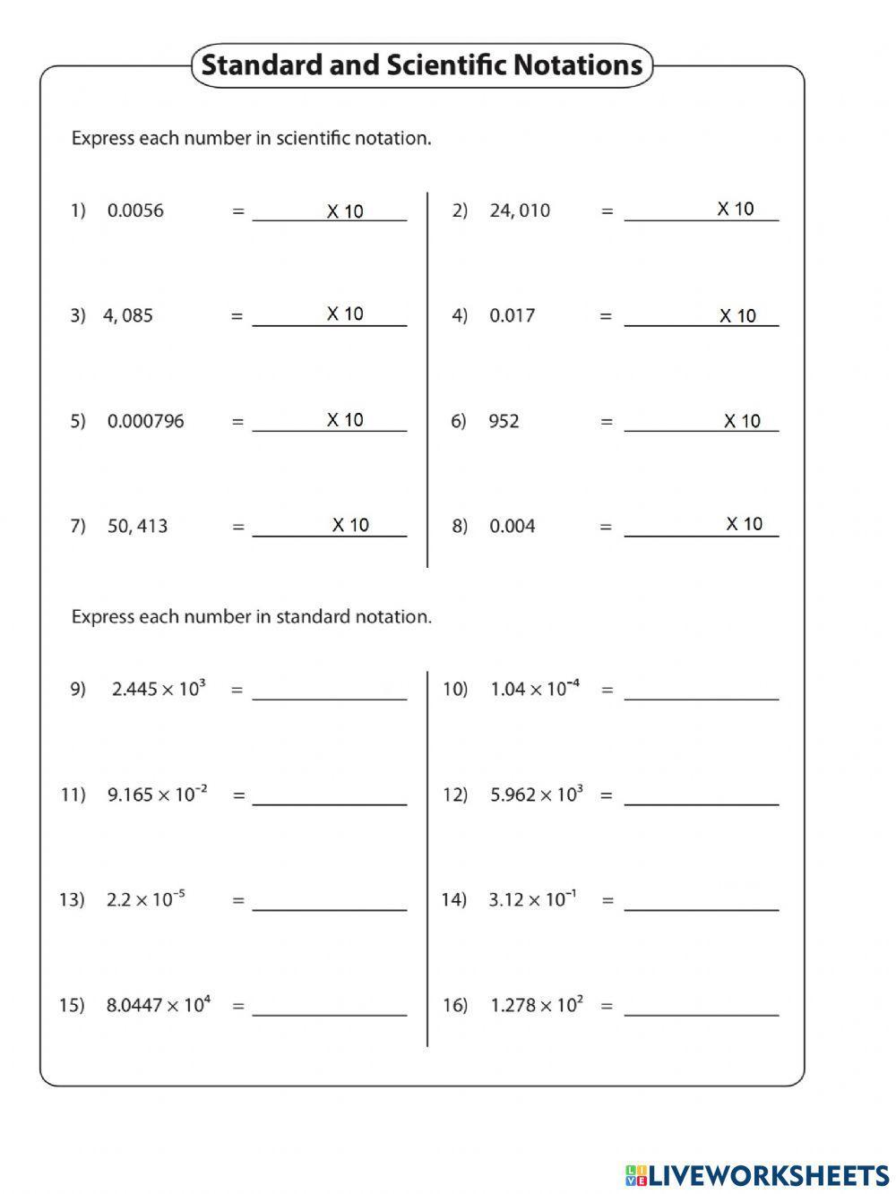 Worksheet 4.6 Scientific notation