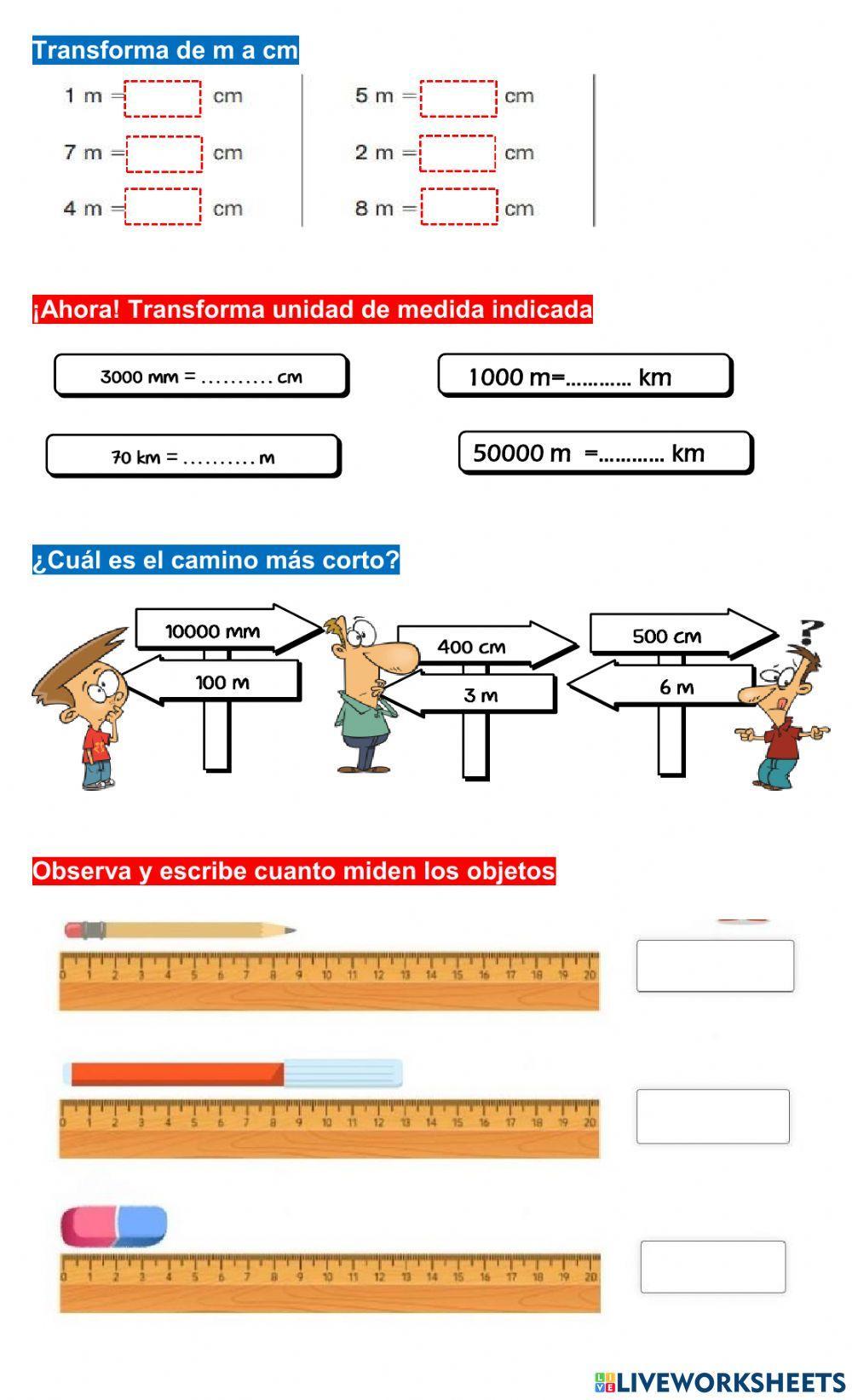 Unidades de longitud mm, cm, m, km