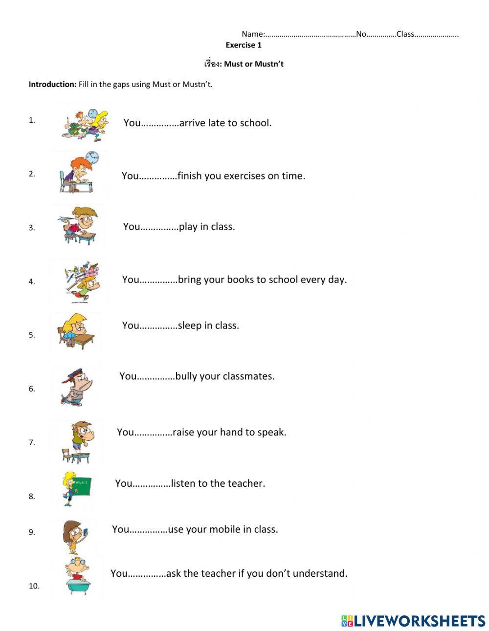 Exercise1 Must or Mustn't