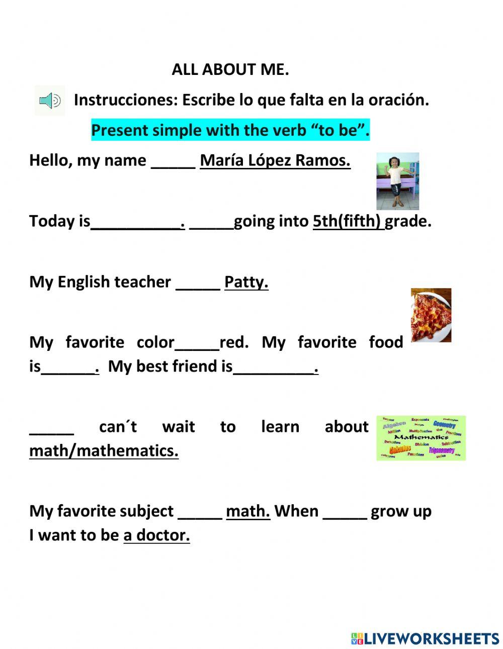 All about me present simple 5th grade primary worksheet Live Worksheets
