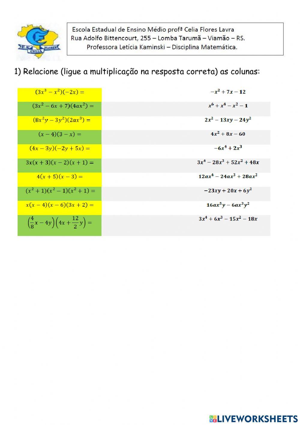 Multiplicação de monômios