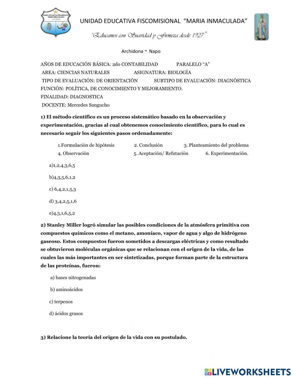 Evaluación diagnóstica 2do Bachillerato