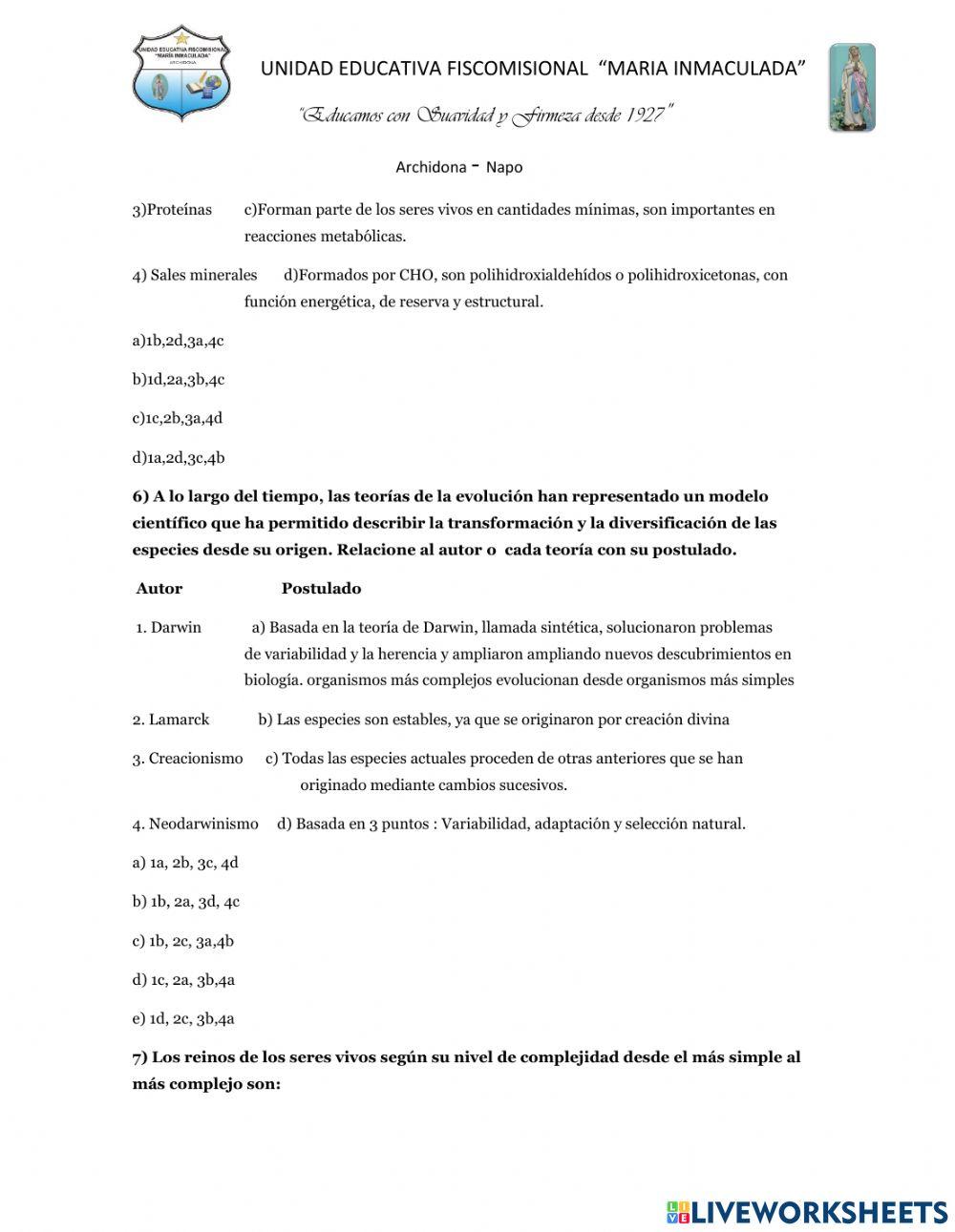 Evaluación diagnóstica 2do Bachillerato