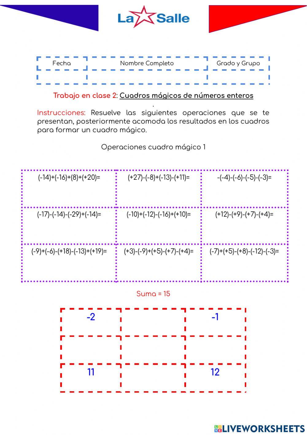 Cuadros mágicos de números enteros (1)