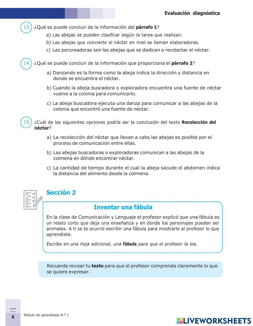 Evaluación diagnostica tercero básico comunicación y lenguaje