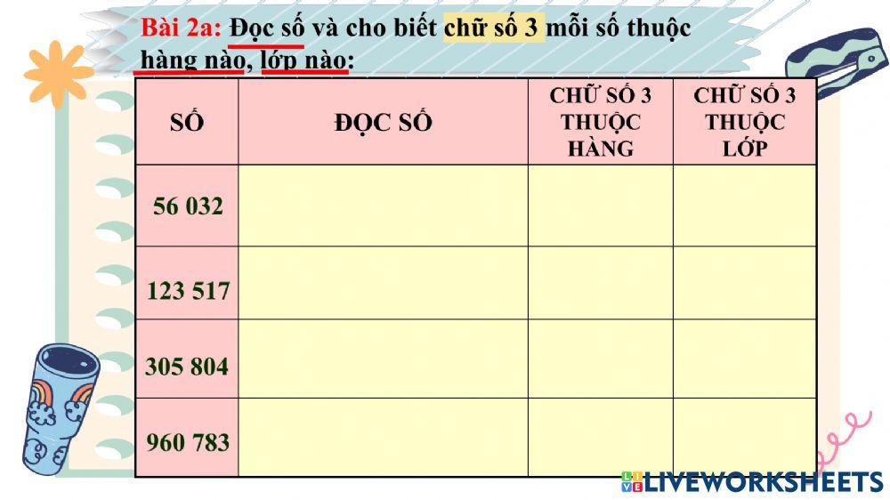 Bài 2 ( Hàng và lớp)