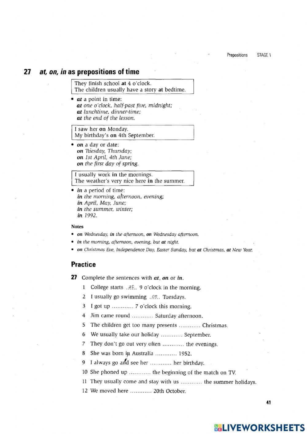 Preps of time -- To be past