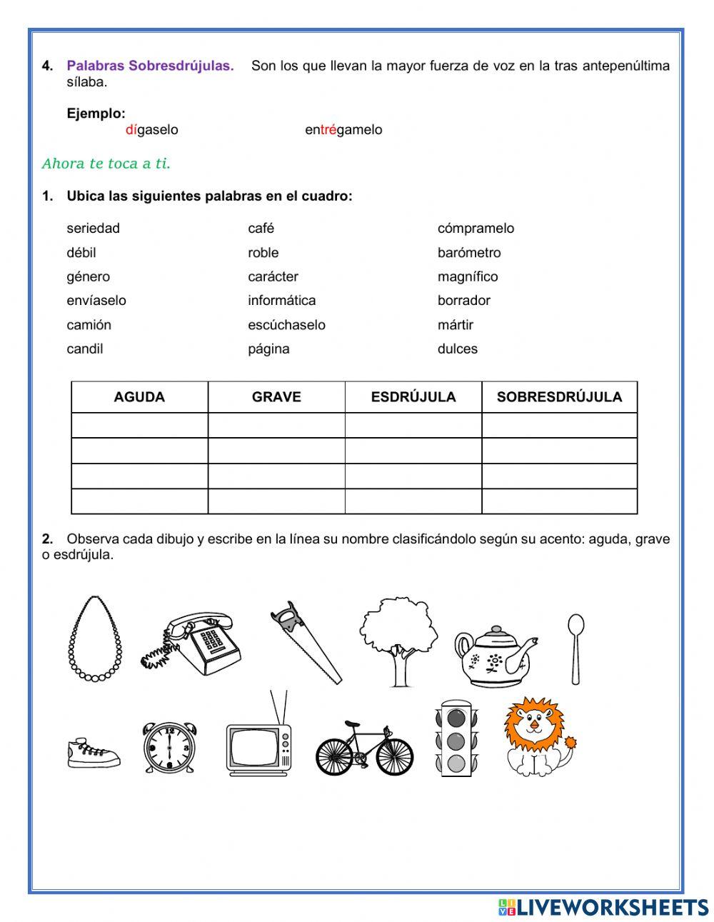 Las palabras según el acento