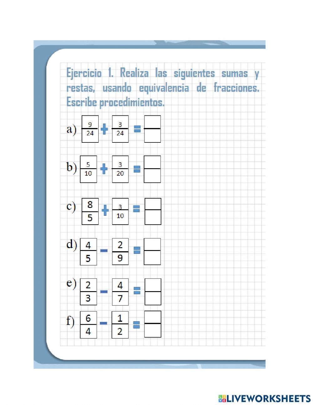 Suma y resta de fracciones