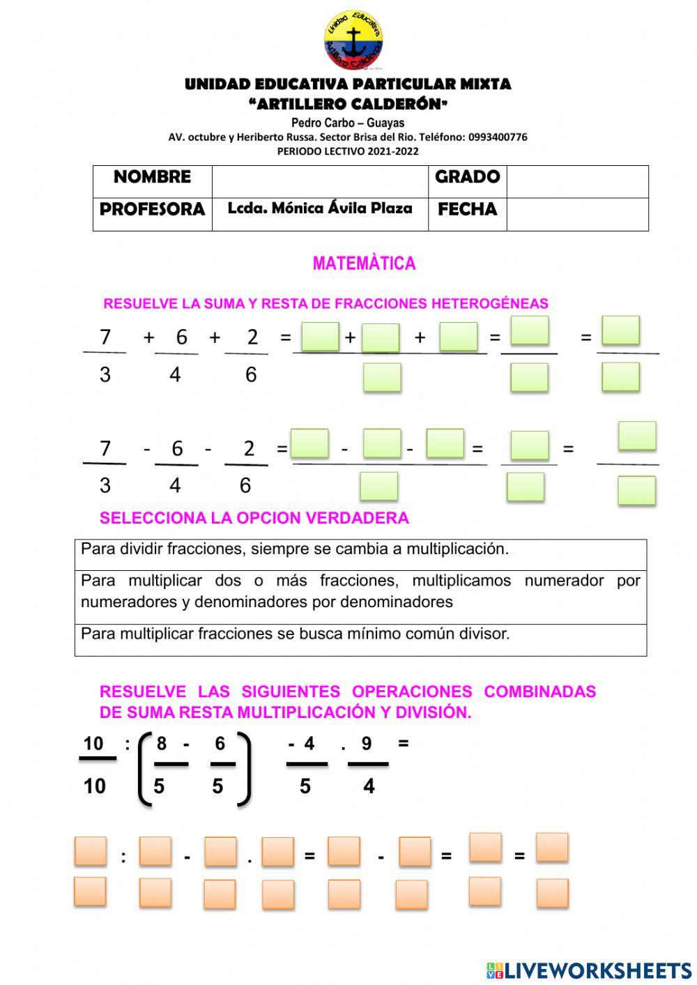 Operaciones combimadas de fracciones