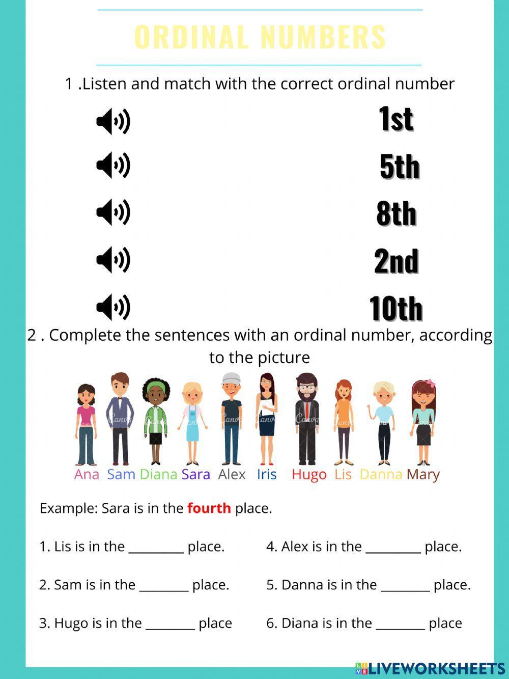 Live Worksheet Ordinal Numbers