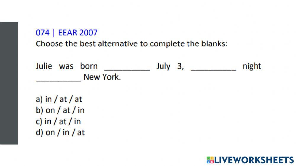Vestibular - Question Words AT IN ON