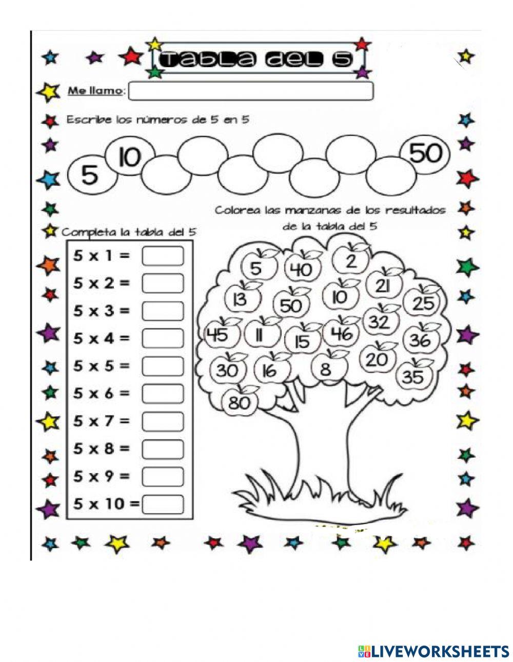 las tablas de multiplicar del 5,6 y 7