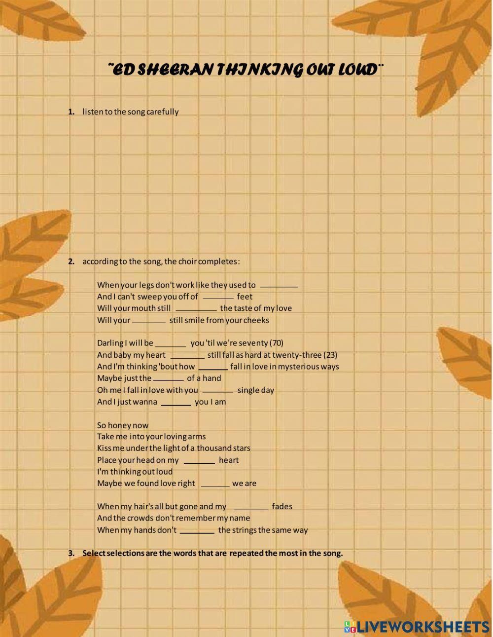 ActividadThinking out loud- - Lyrics Ed Sheeran