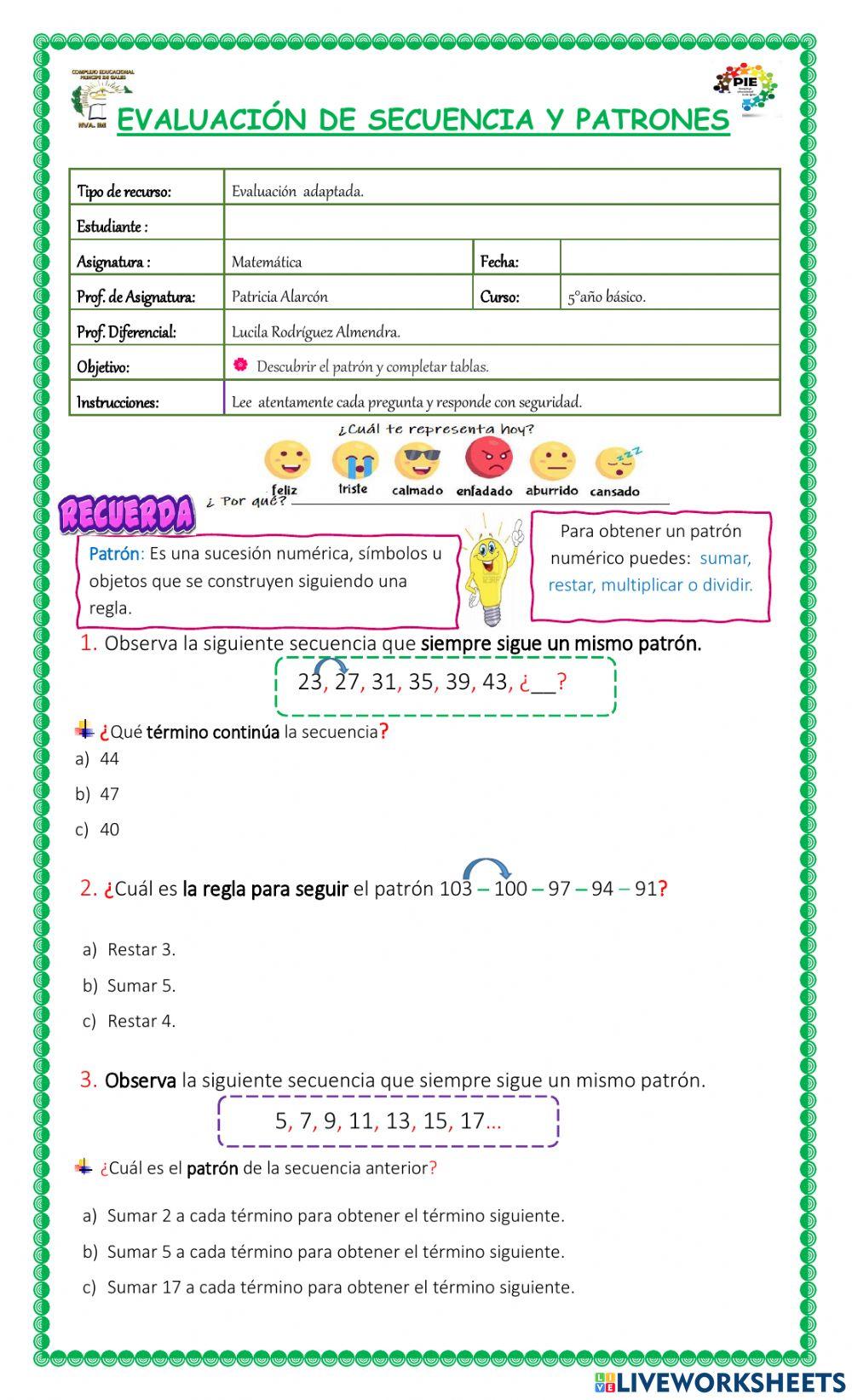 Evaluación secuencia y patrones