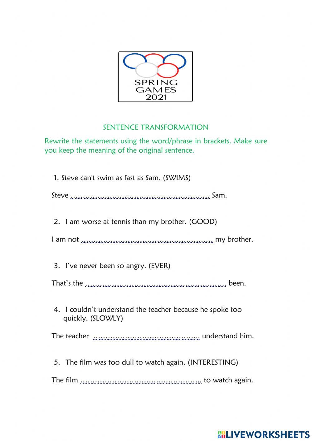 Sentence Transformation B2