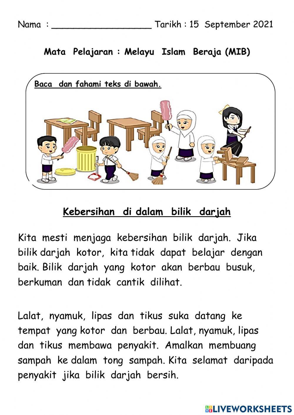 Kebersihan di dalam bilik darjah
