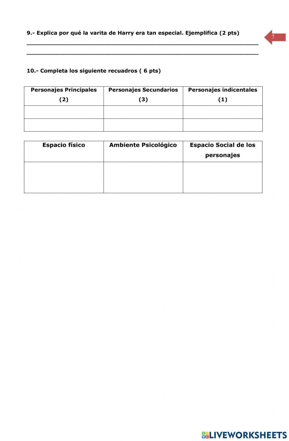 Control de lectura -Harry Potter y la piedra filosofal