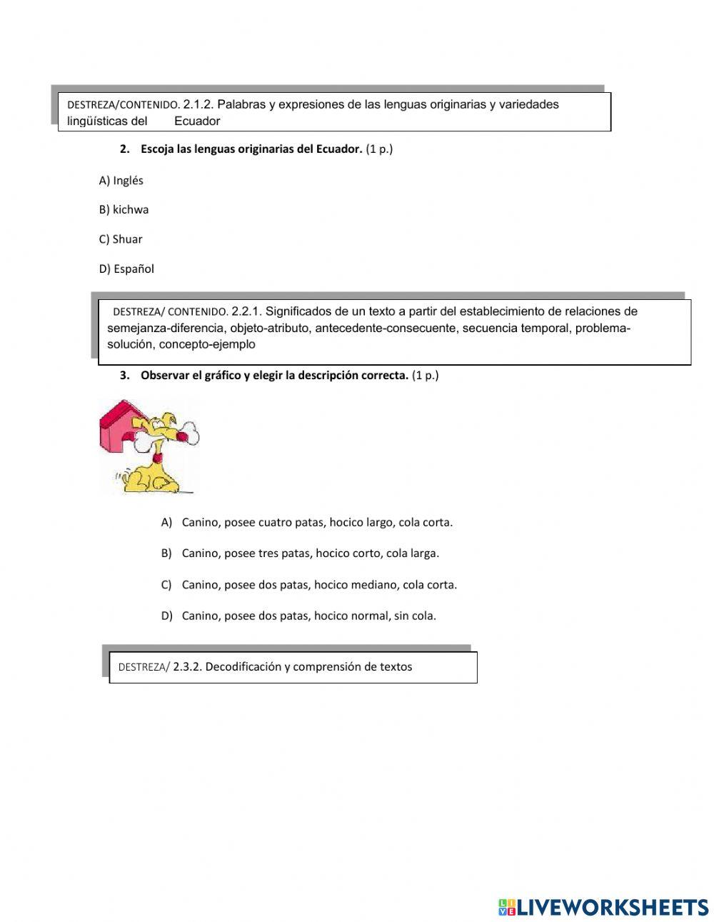 Evaluación diagnóstica Lenguaje