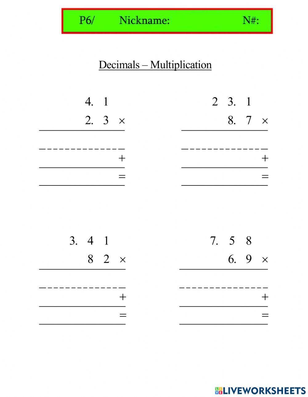Multiplication Decimals v2