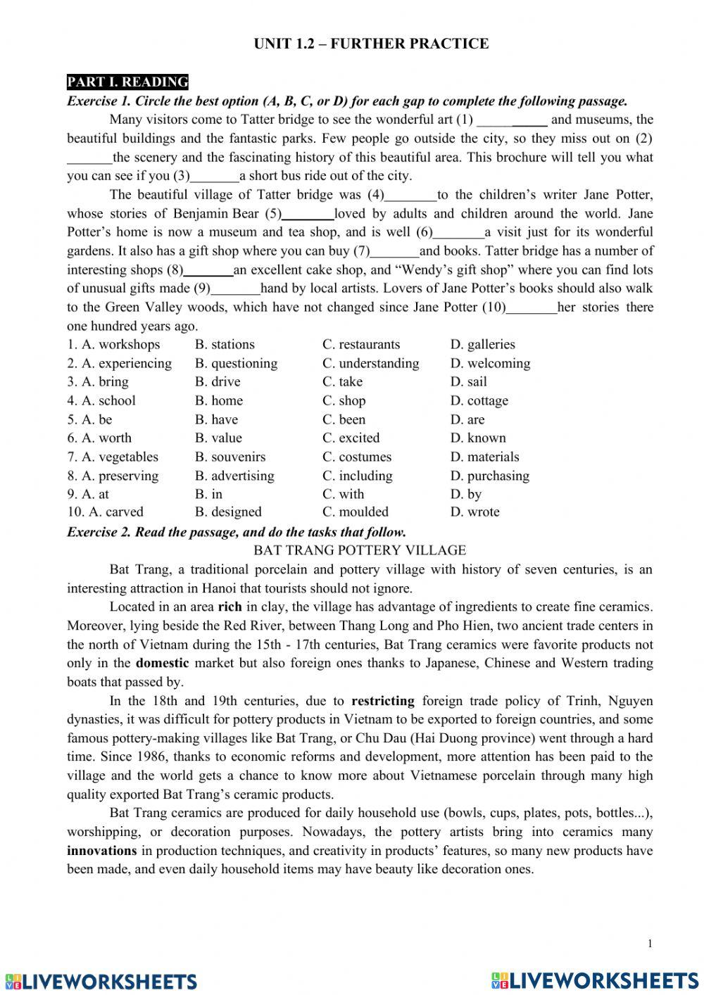 English 9 - Unit 1 - Skills 1 worksheet | Live Worksheets