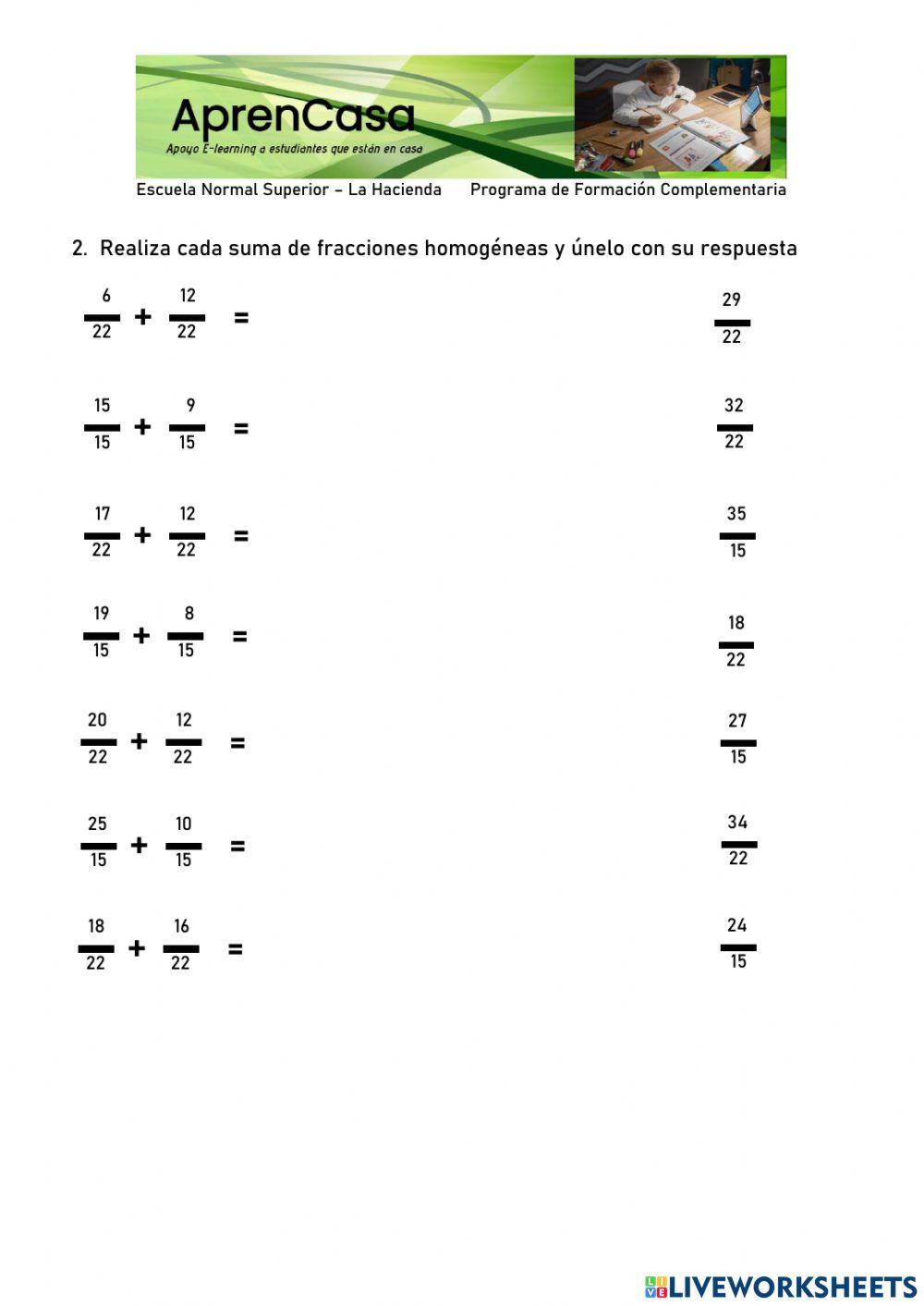 Suma de fracciones homogéneas