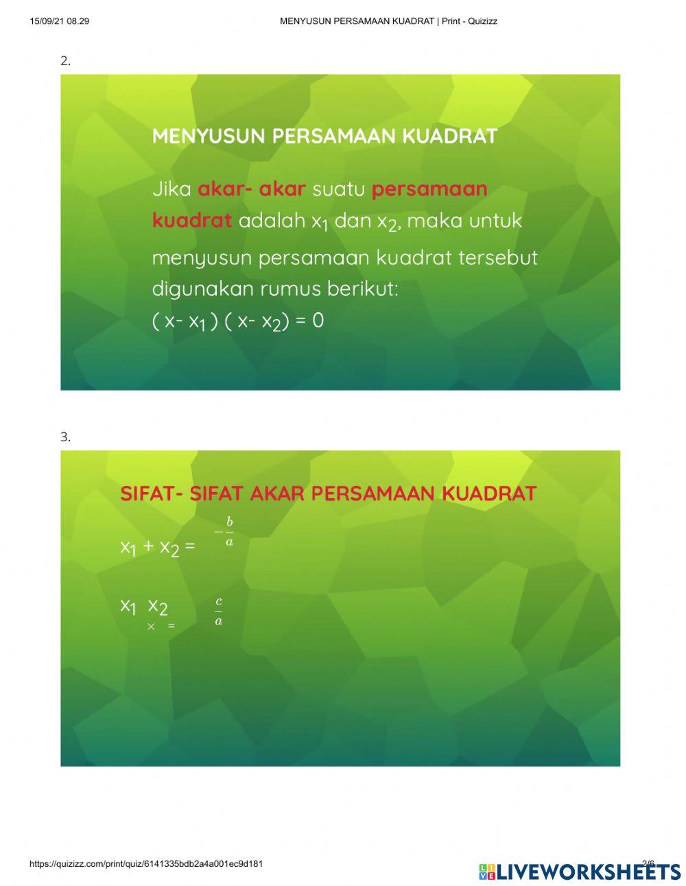 Menyusun persamaan kuadrat