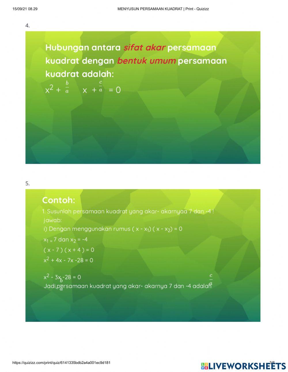 Menyusun persamaan kuadrat