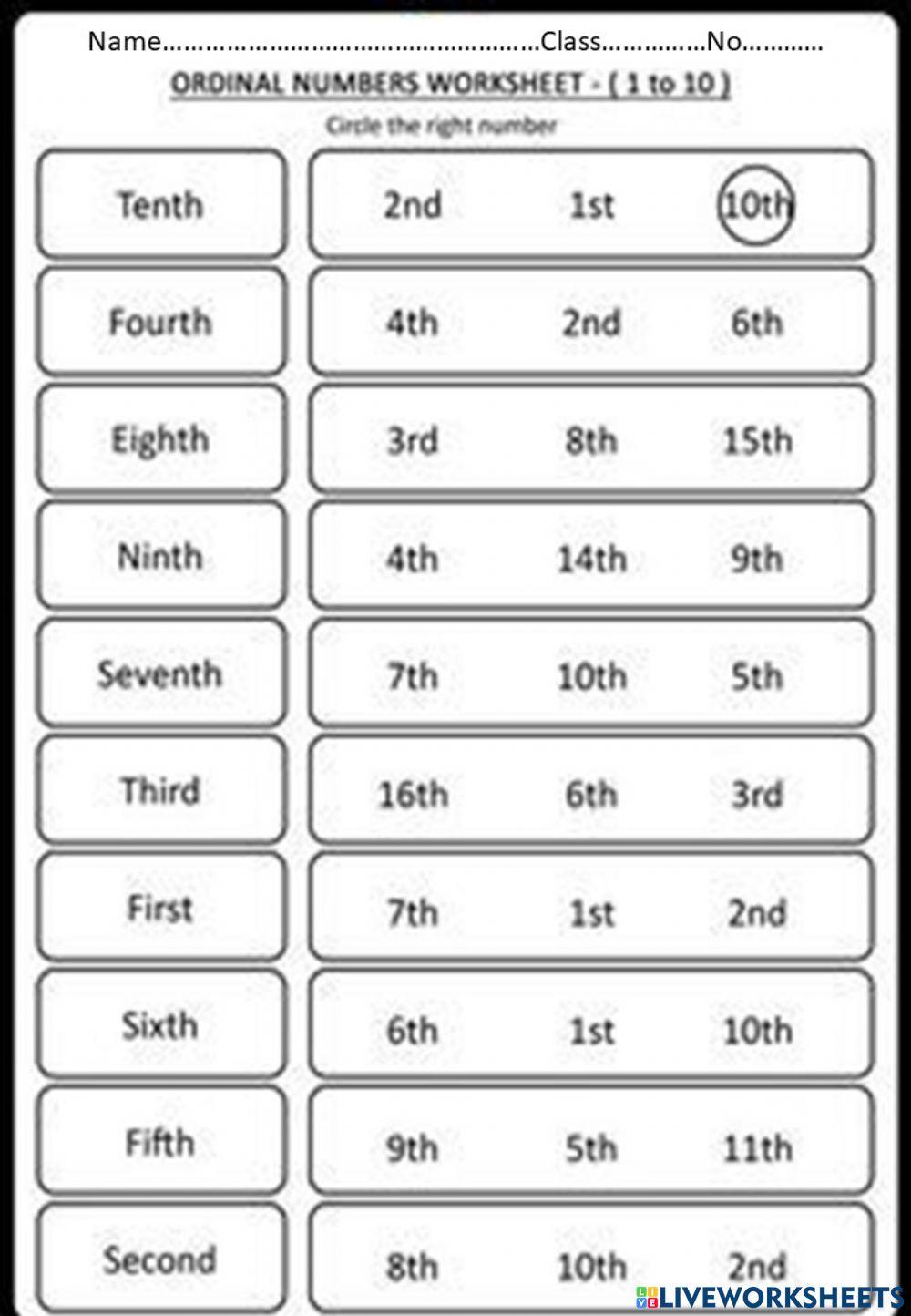 Ordinal numbers 1