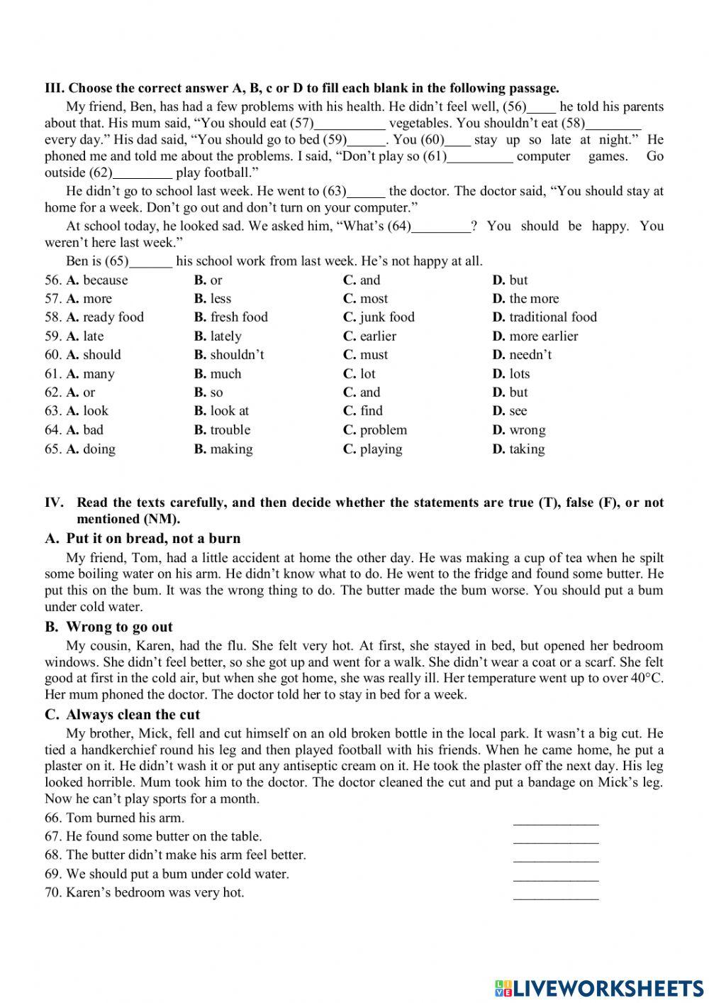 English 7 interactive worksheet for 7 | Live Worksheets