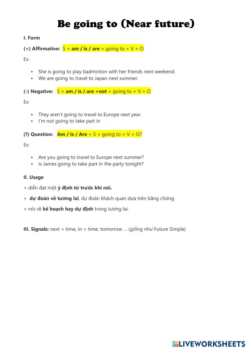 English 5 be going to