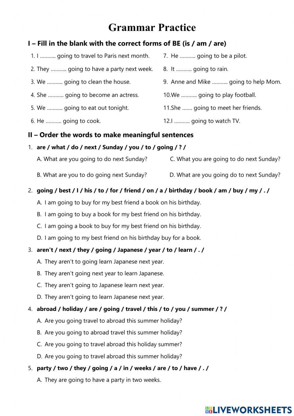 English 5 be going to