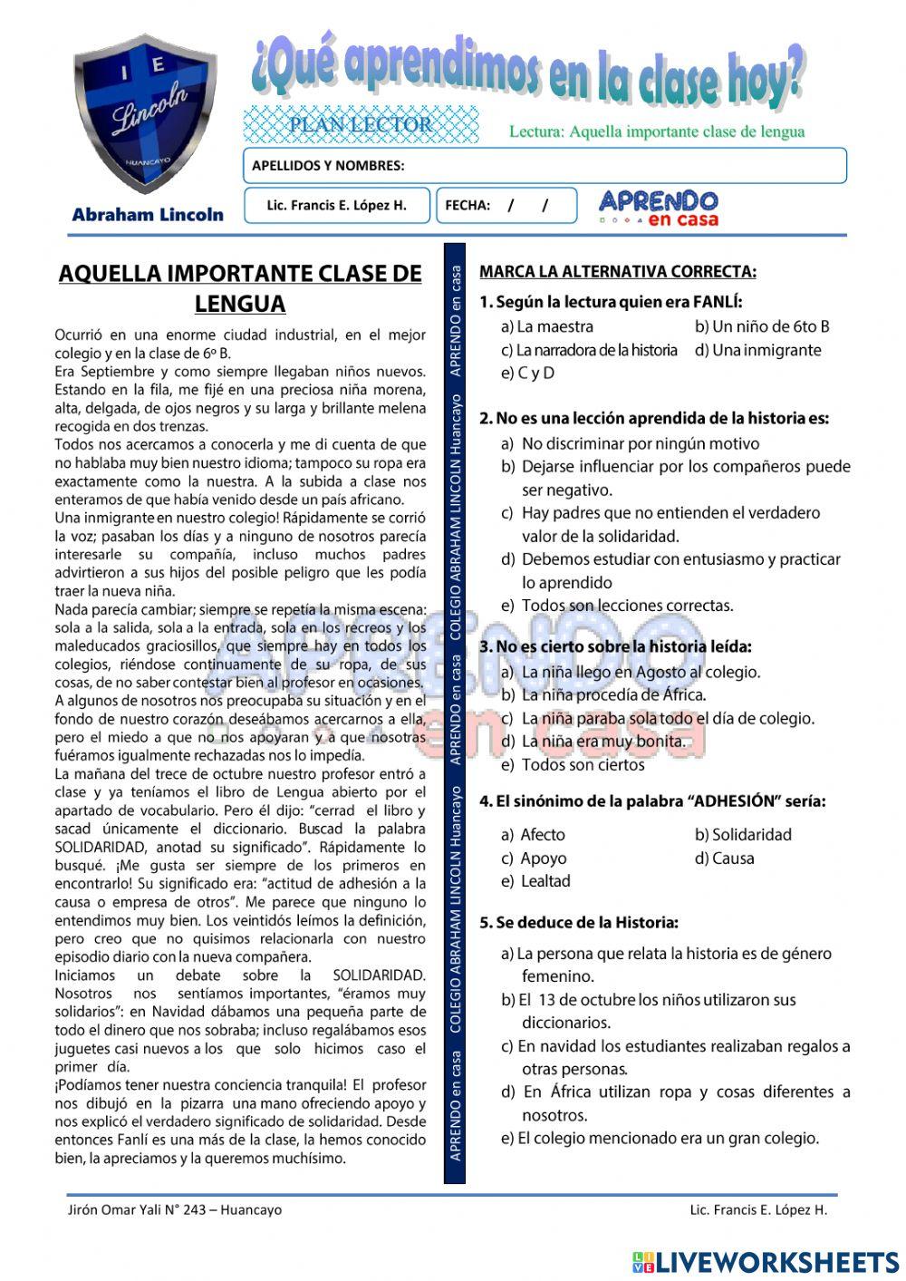 Prac. lect. Aquella importante clase de lengua